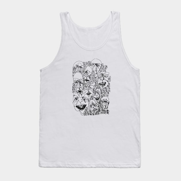 Multiple faces #6 - Psychedelic Ink Drawing with Art Style Tank Top by MrBenny